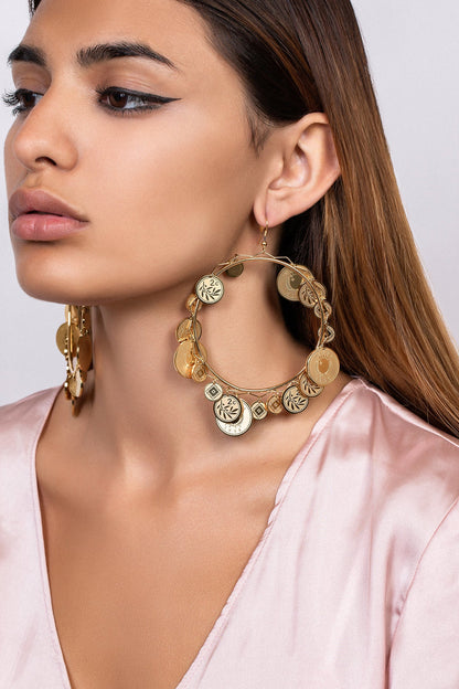 Elena's 18 Coin Pendant Unique Hoop Earring Set