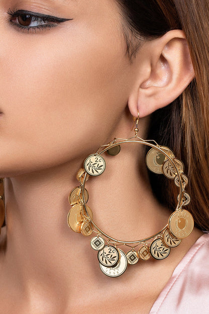 Elena's 18 Coin Pendant Unique Hoop Earring Set