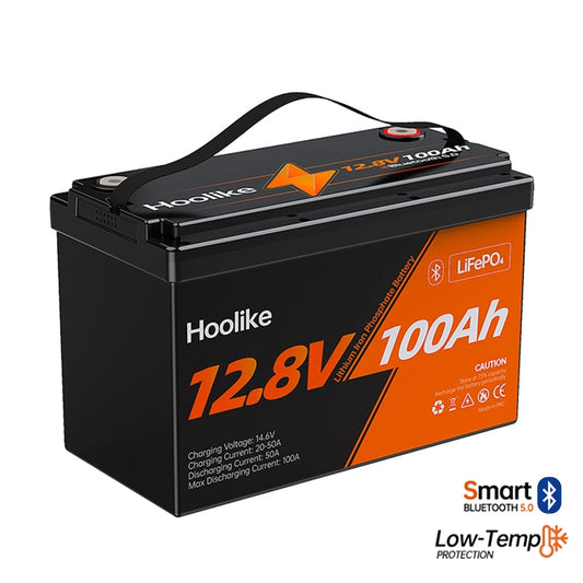 HOOLIKE 12.8V 100Ah Bluetooth-Enabled Lithium Iron Phosphate (LiFePO4) Battery