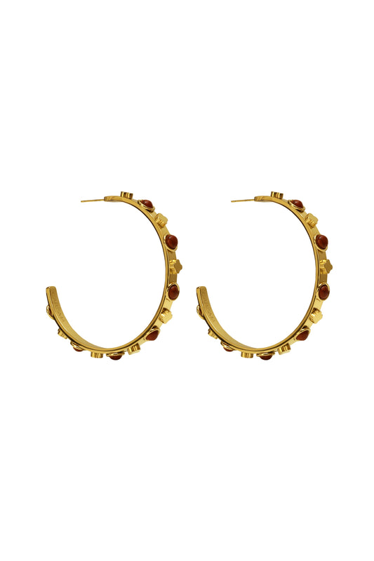 Flame Stone Hoop Earring Set