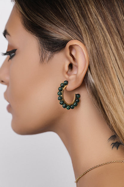 Dark Forest Green Pearl Hoop Earring Set