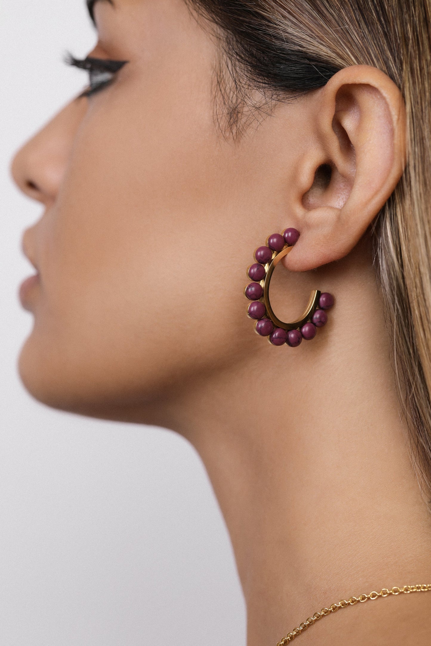 Purple Pearl Hoop Earring Set