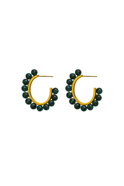 Dark Forest Green Pearl Hoop Earring Set