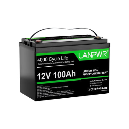 【Today Only $29.88⚡】LANPWR 12V 100Ah LiFePO4 Battery with 4000+ Deep Cycles & Built-In 100A BMS, 1280Wh Best RV Lithium Battery