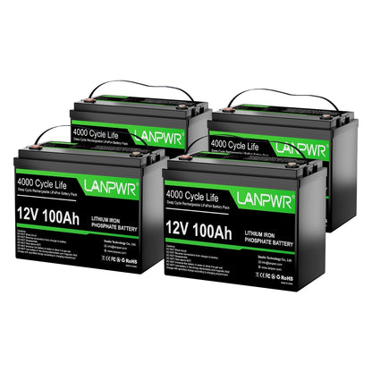 【Today Only $29.88⚡】LANPWR 12V 100Ah LiFePO4 Battery with 4000+ Deep Cycles & Built-In 100A BMS, 1280Wh Best RV Lithium Battery