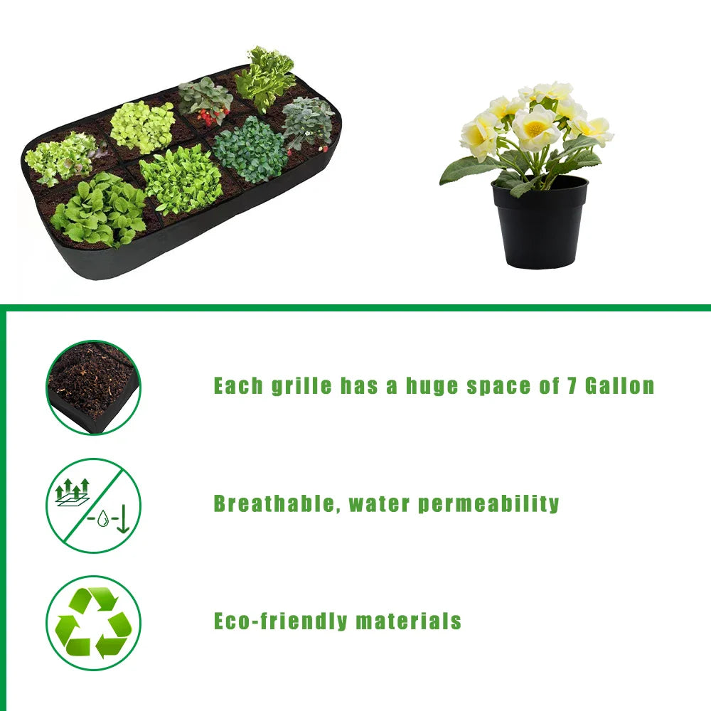 Raised Garden Bed Rectangular Planting Bag 4/8 Pockets Square Plant Grow Bags For Vegetables Flowers Felt Multi-grid