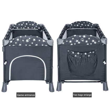 4 in 1 Pack and Play Portable Baby Playard Bedside Sleeper Foldable Bassinet Bed with Luxury Mosquito Net