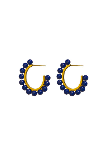 Deep Blue Pearl Hoop Earring Set