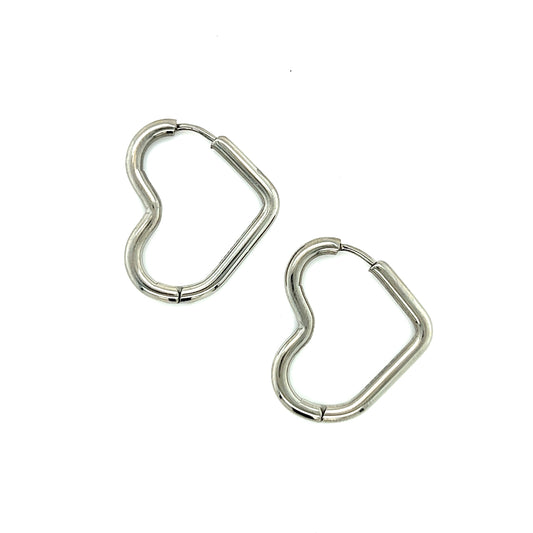 Heart Hoop Earrings Silver